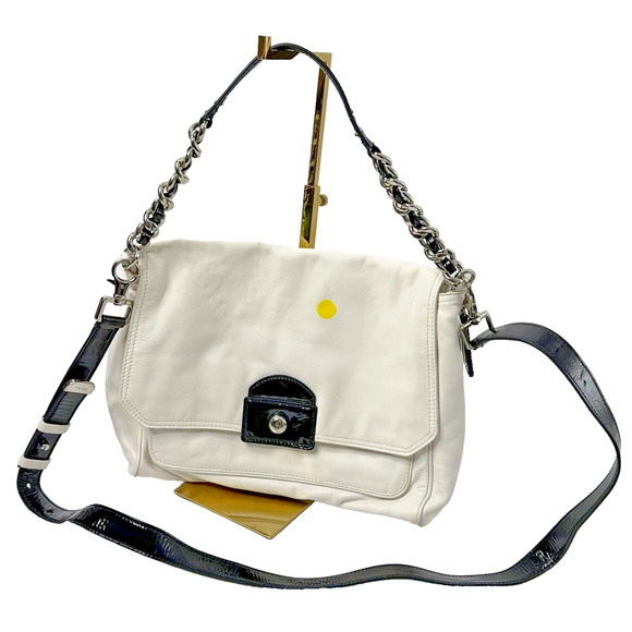 Cole Haan Handbag White Black Leather Shoulder Crossbody Strap Pocket Bag Read - Picture 1 of 16